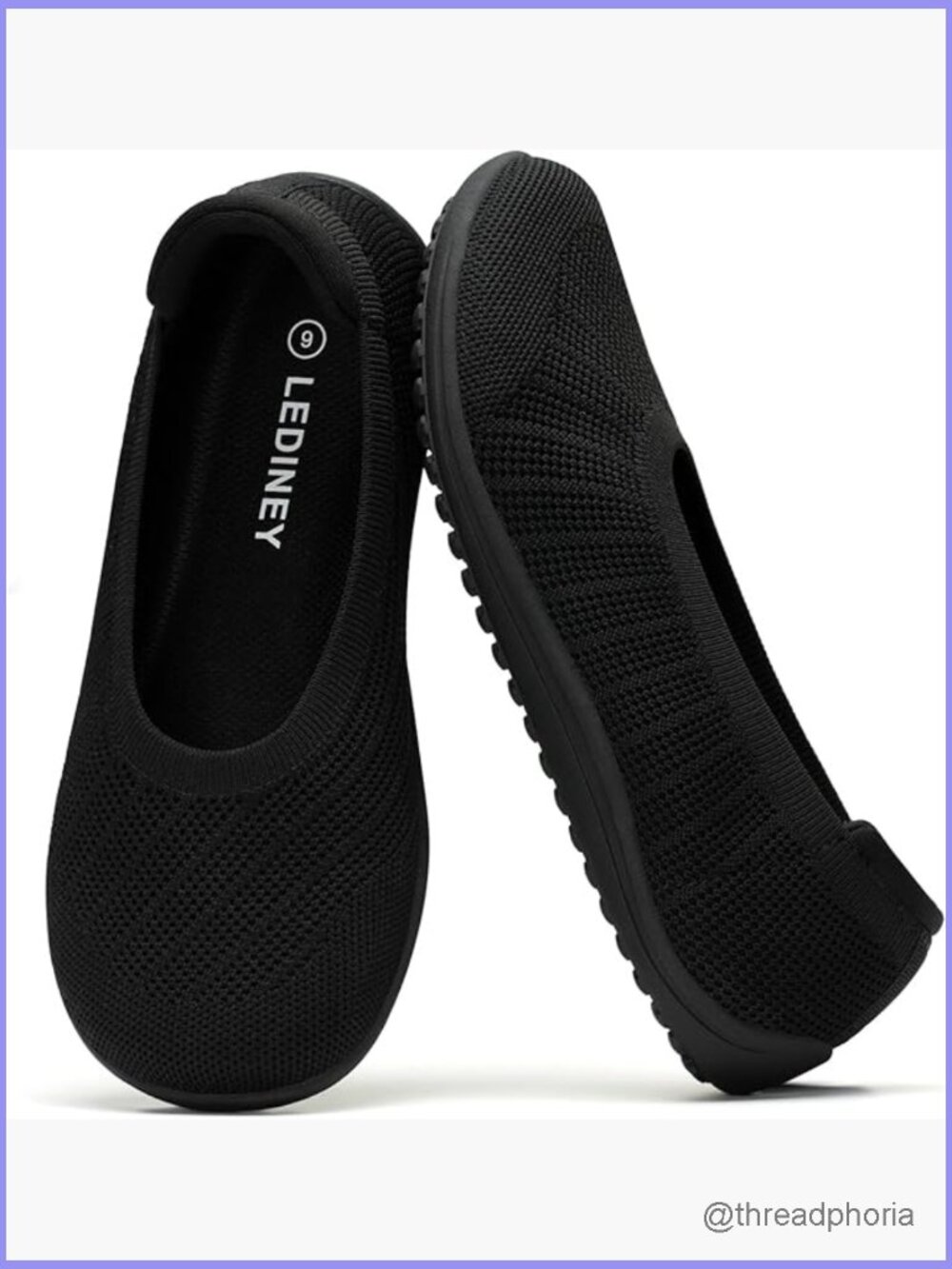 Wide Ballet Flats with Arch Support, Foldable Round Toe Knit Comfort Shoes